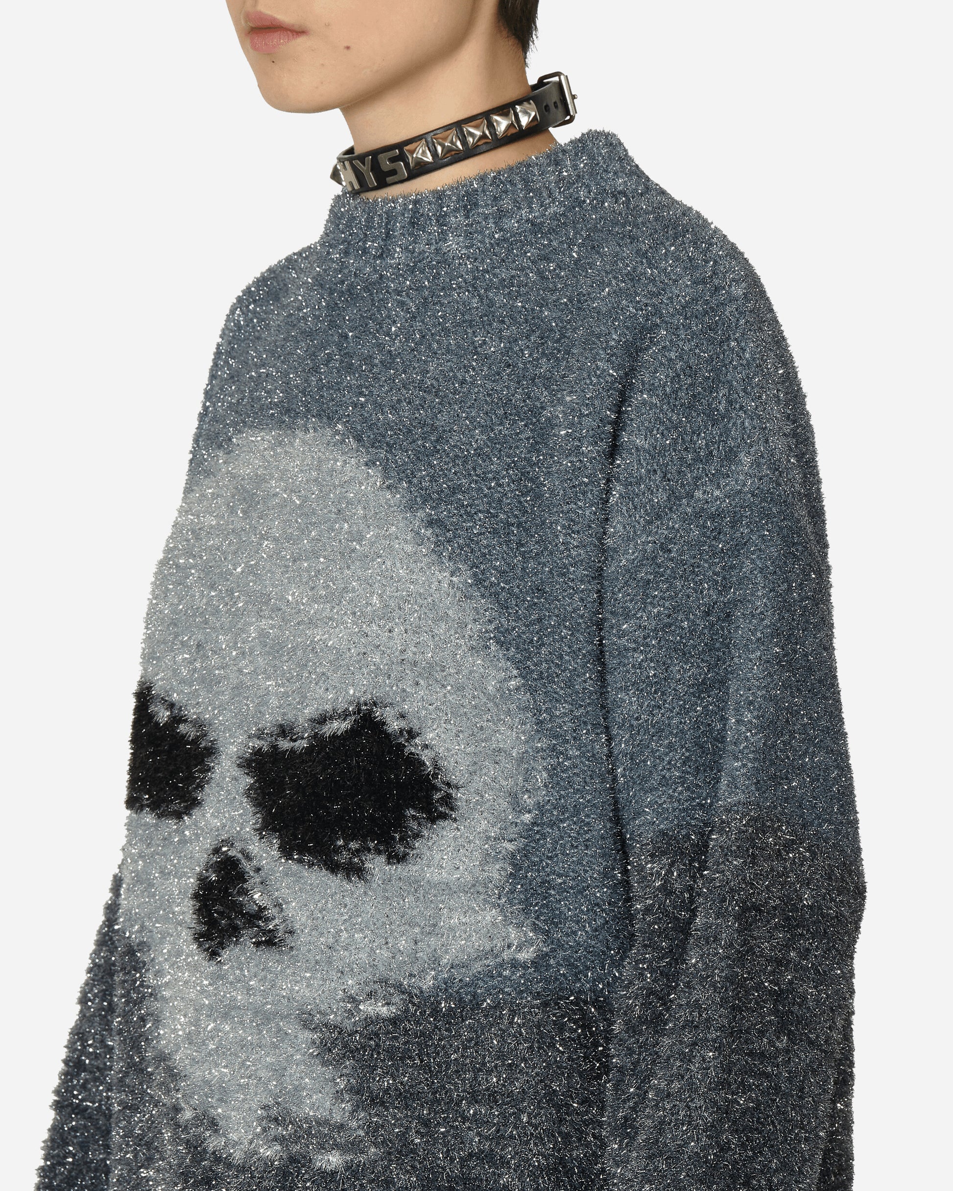 ERL Glitter Skull Intarsia Pullover Knit Silver Knitwears Sweaters ERL08N367 1