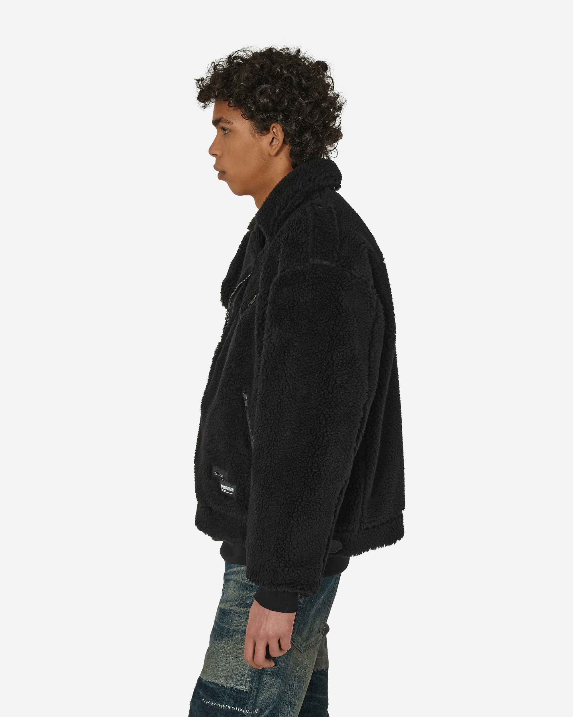 Neighborhood Nh × Deluxe . Boa Fleece Riders Jacket Black Coats and Jackets Fleece Jackets 23244DDN-JKM01S BLACK