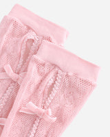 No Dress Wmns Velvet Bow Decoration High-Stretch Lace Mid-Calf Socks Pink Underwear Socks NC16-PK PINK