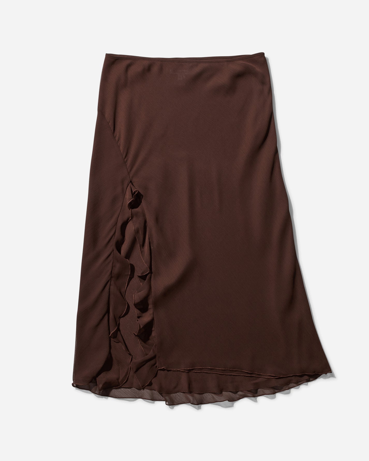 Priscavera Wmns High Slit Ruffle Skirt Chocolate Skirts Midi 002096-206 CC