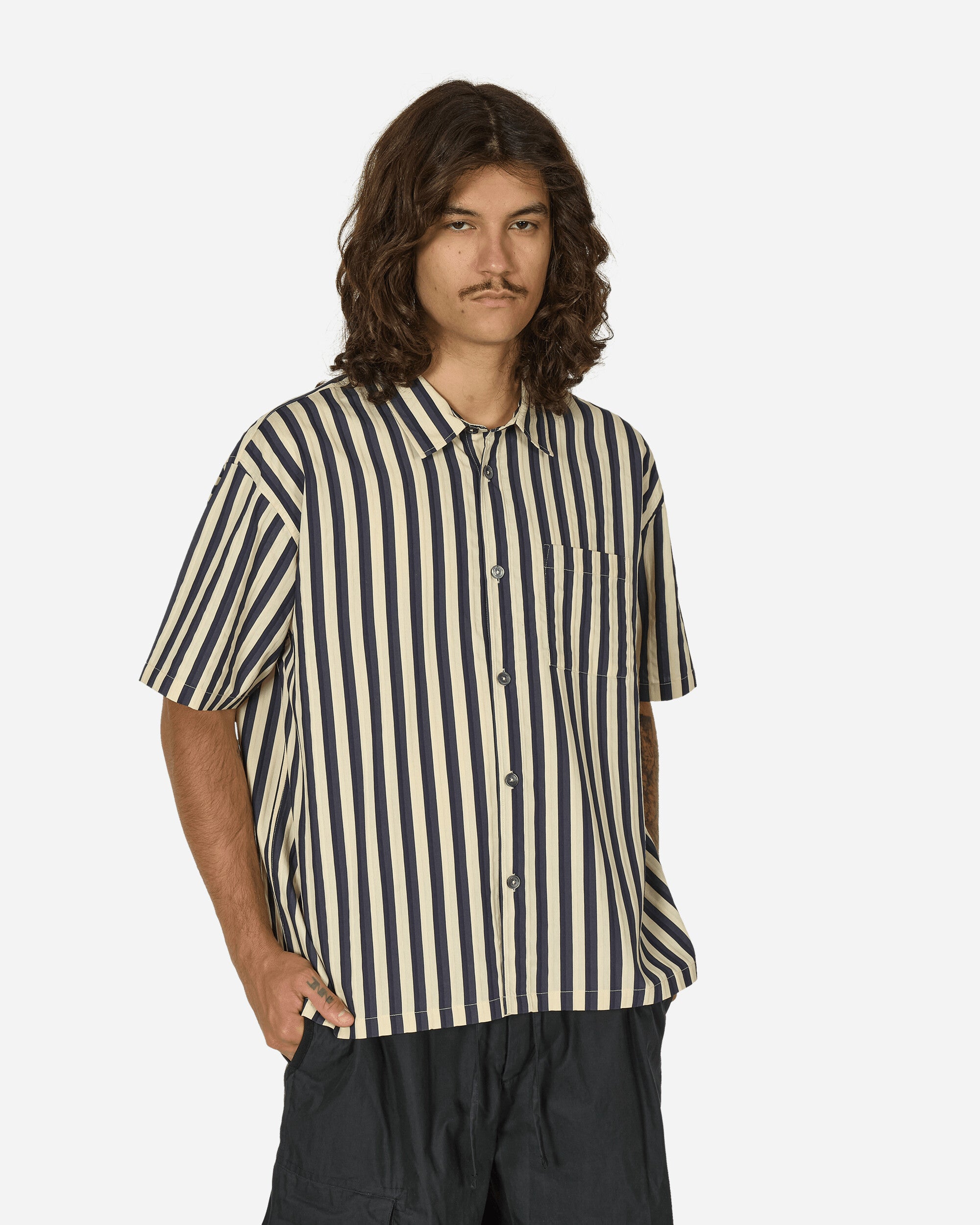 Stüssy Flat Bottom Stripe Shirt Navy Shirts Shortsleeve Shirt 1110325 0806