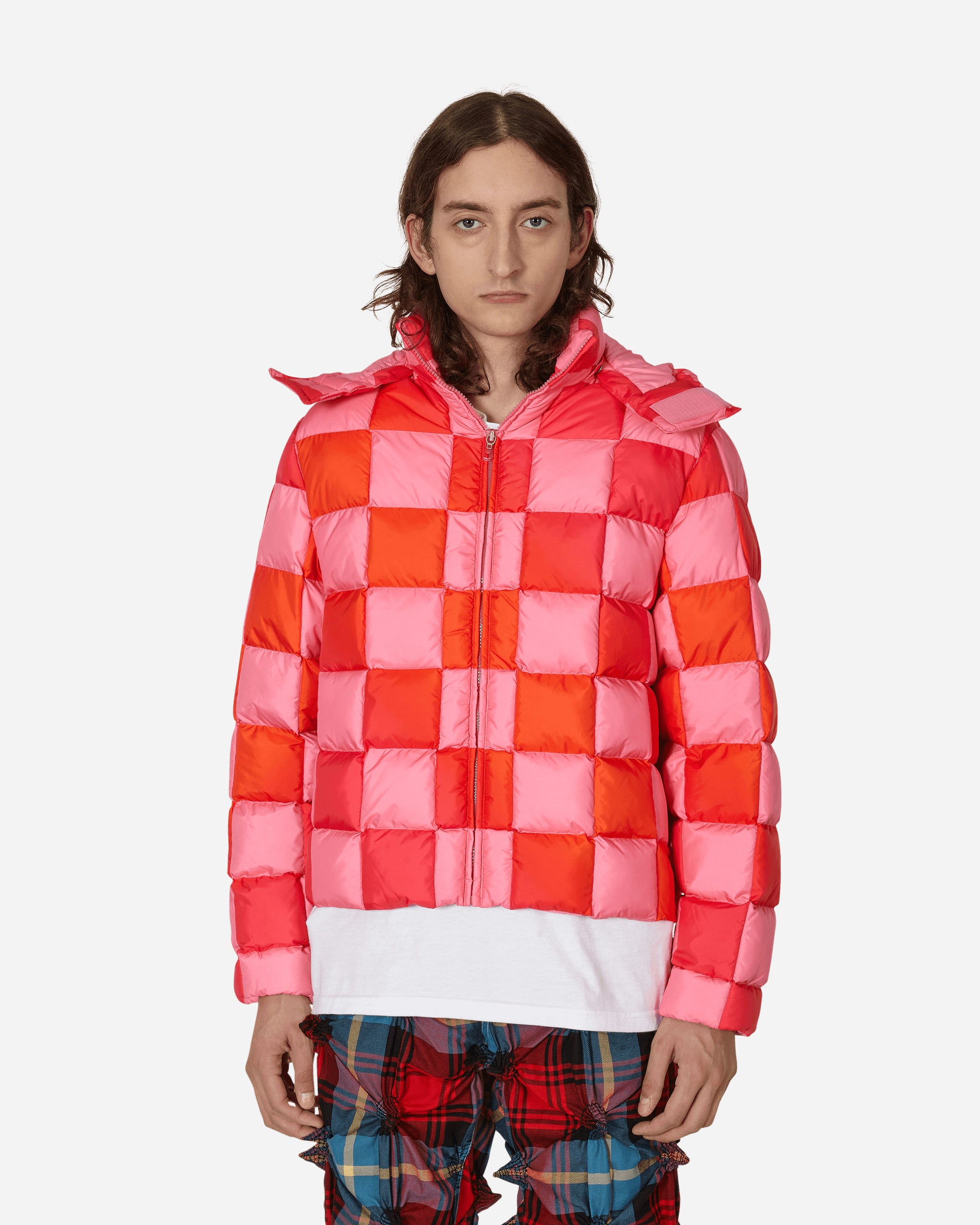 ERL Gradient Checker Hooded Puff Pink Coats and Jackets Down Jackets ERL05C002 1